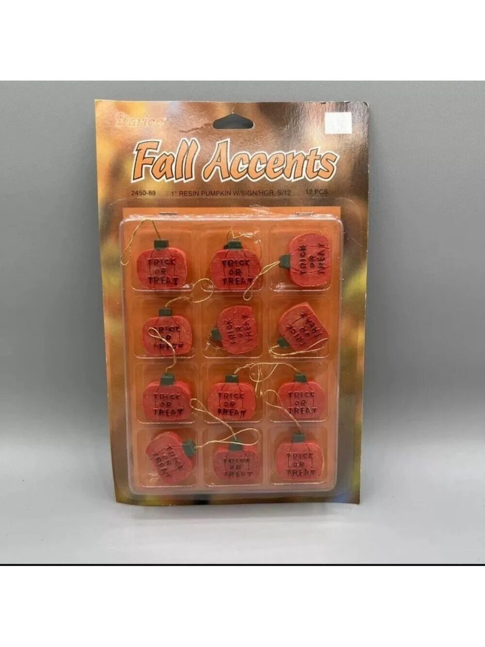 Vintage Darice Fall Accents 12pcs 1” Resin Pumpkins Hangers Halloween NIB